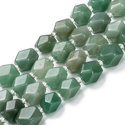 Green Aventurine Natural Green Aventurine Beads Strands, with Seed Beads, Faceted, Polygon, 11~15x9~11x9~10.5mm, Hole: 1.6mm, about 24pcs/strand, 15.55 inch(39.5cm)
