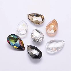 Mixed Color Electroplate Glass Pendants, Faceted, teardrop, Mixed Color, 38x22.5~23x13.5~14mm, Hole: 1.5mm