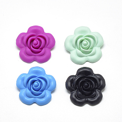 Mixed Color Food Grade Eco-Friendly Silicone Focal Beads, Chewing Beads For Teethers, DIY Nursing Necklaces Making, Flower, Mixed Color, 39x40x15mm, Hole: 2mm