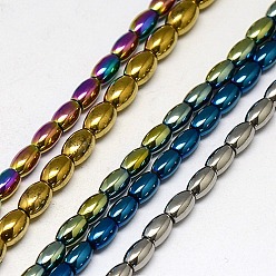 Mixed Color Electroplate Non-magnetic Synthetic Hematite Beads Strands, Rice, Grade A, Mixed Color, 6x4mm, Hole: 1mm, about 65pcs/strand, 16 inch
