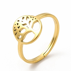Настоящее золото 18K Ионное покрытие (ip) 304 регулируемое кольцо из нержавеющей стали «дерево жизни» для женщин, реальный 18 k позолоченный, размер США 6 (16.5 мм)