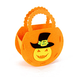Orange Foncé Sacs de bonbons d'halloween en feutre avec poignées, sac cadeau de friandises d'halloween cotillons pour les enfants, motif de citrouille, orange foncé, 18x14.3x6 cm