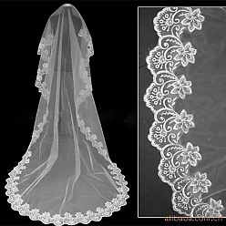 White Nylon Bridal Veils, Embroidery Lace Edge, for Women Wedding Party Decorations, White, 3000mm