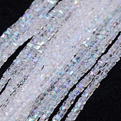 Clair AB Perles en verre electroplate, de couleur plaquée ab , facette, cube, clair ab, 4x4x4mm, Trou: 1mm, Environ 98 pcs/chapelet, 15.7 pouce