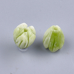 Yellow Green Synthetic Coral Beads, Dyed, Flower Bud, Yellow Green, 8.5x7mm, Hole: 1mm