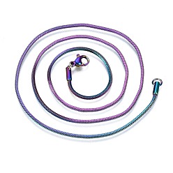 Rainbow Color Ion Plating(IP) 304 Stainless Steel Snake Chain Necklace, with Lobster Claw Clasps and Jump Rings, Rainbow Color, 19.68 inch(50cm)