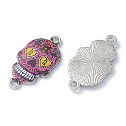 Camellia Alloy Enamel Links Connectors, Sugar Skull, for Mexico Holiday Day of the Dead, Platinum, Camellia, 25.5x13.5x2.5mm, Hole: 1.6mm