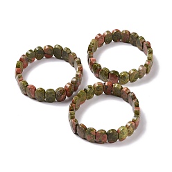 Unakita Pulsera elástica con cuentas ovaladas de unakita natural, joyas de piedras preciosas para mujeres, diámetro interior: 2-1/8 pulgada (5.4~5.5 cm)