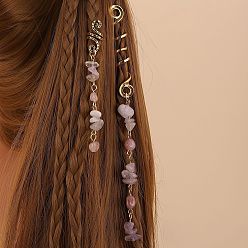 Cuarzo Rosa Cuentas de rastas de aleación, clips de decoración de colgantes de pelo trenzado de cuarzo rosa, 85~140x10 mm, 2 PC / sistema