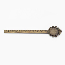 Antique Bronze Tibetan Style Alloy Cabochon Setting, Ruler/Bookmarks, Antique Bronze, Tray: 20mm, 137x28x3mm