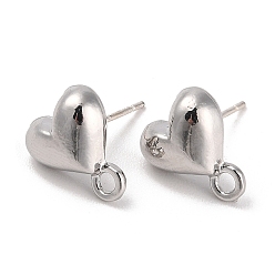 Heart Silver Alloy Stud Earring Findings, with Horizontal Loops & 925 Sterling Silver Pin, Heart, 11.5x9.5mm, Pin: 10x0.6mm