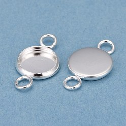 Silver 201 Stainless Steel Cabochon Connector Settings, Plain Edge Bezel Cups, Flat Round, Silver, Tray: 8mm, 17x10x2mm, Hole: 2mm