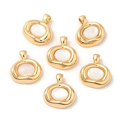 Real 18K Gold Plated Brass Pave Shell Pendants, Oval Charms, Real 18K Gold Plated, 21x19x6mm, Hole: 4.5x3mm