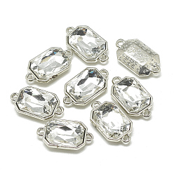 Clear Alloy Glass Links connectors, Faceted, Rectangle Octagon, Platinum, Clear, 21x12x5.5mm, Hole: 1.5mm