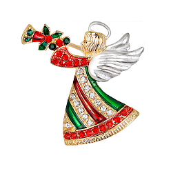 Colorful Christmas Angel Enamel Pin, Golden Alloy Brooch for Backpack Clothes, Colorful, 46x42mm