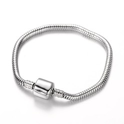 Stainless Steel Color 304 Stainless Steel European Style Round Snake Chains Bracelet Making, with European Clasps, Stainless Steel Color, 190x4mm