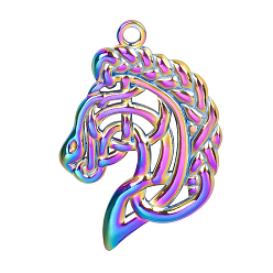 Rainbow Color 201 colgantes de acero inoxidable, encantos de la cabeza de caballo, color del arco iris, 32x22x2 mm, agujero: 2 mm