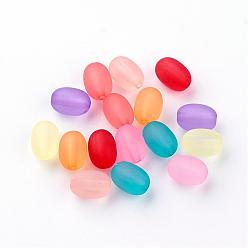Mixed Color Transparent Acrylic Beads, Frosted, Oval, Mixed Color, 10~10.5x7~7.5mm, Hole: 1.5mm, about 1300pcs/500g.