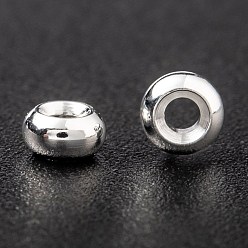 925 Sterling Silver Plated Brass Spacer Beads, Long-Lasting Plated, Flat Round, 925 Sterling Silver Plated, 3.5x2mm, Hole: 1mm