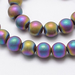 Multi-color Plated Electroplate Non-magnetic Synthetic Hematite Beads Strands, Matte Style, Round, Multi-color Plated, 8mm, Hole: 1.5mm, about 50pcs/strand, 15.7 inch