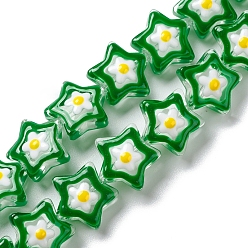 Зеленый Бусы лэмпворк ручной работы, с эмалью, звезда, зелёные, 12.5~13x12~12.5x6.5~7 мм, отверстие : 1.2 мм, около 33 шт / нитка, 14.61'' (37.1 см)