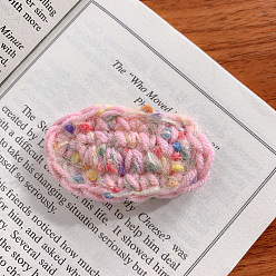 Pink Winter Woolen Handmade Cute Knitted Snap Hair Clips, Hair Accessories for Girls, Oval, Pink, 69mm