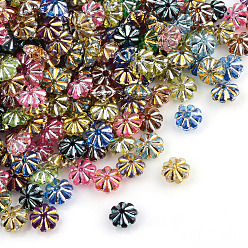 Color mezclado Chapado granos de acrílico transparente, metales enlaced, flor, color mezclado, 6.5x6.5x3.5 mm, Agujero: 1 mm, sobre 7700 unidades / 500 g