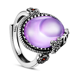 Purple SHEGRACE Adjustable 925 Sterling Silver Finger Ring, with Purple Cubic Zirconia, Flower, Size 9, Purple, 19mm
