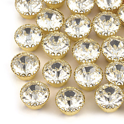 Cristal Cose en el rhinestone, diamantes de imitación de cristal, con ajustes de puntas de latón, accesorios de prendas de vestir, plano y redondo, dorado, cristal, 9x6 mm, agujero: 1.2 mm