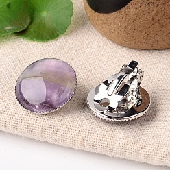 Amethyst Natural Amethyst Dome/Half Round Clip-on Earrings, with Platinum Plated Brass Findings, 21mm