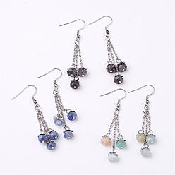 Mixed Stone Natural Gemstone Dangle Earrings, with Stainless Steel Earring Hooks, 64mm, Pin: 0.8mm