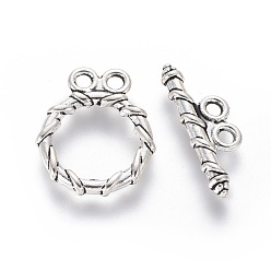 Antique Silver Tibetan Style Alloy Toggle Clasps, Cadmium Free & Nickel Free & Lead Free, Ring, Antique Silver, Ring: 18x15mm, Bar: 20x2, hole: 2mm.