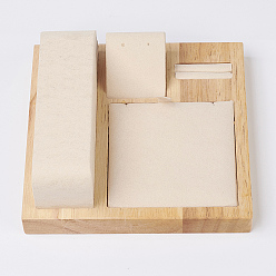 PeachPuff Wood Jewelry Displays, with Faux Suede, 4 Compartments, Square, PeachPuff, 15x15x5cm