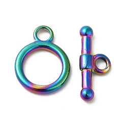 Rainbow Color Placage ionique (ip) 304 fermoirs à bascule en acier inoxydable, anneau, couleur arc en ciel, anneau: 15.5x12x2 mm, Trou: 2mm, bar: 17x7x3 mm, Trou: 2.5mm