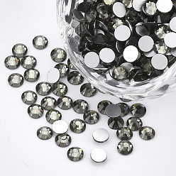 Diamant Noir Cabochons en verre strass dos plat, dos plaqué, facettes demi-tour, diamant noir, ss 20, 4.6~4.8x2 mm, sur 1440 PCs / sac