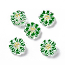 Зеленый Прозрачные стеклянные бусины, с эмалью, цветок, зелёные, 13.5x13.5x7 мм, отверстие : 1 мм