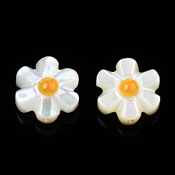 Orange Natural White Shell Enamel Beads, Flower, Orange, 10x10x4mm, Hole: 0.9mm
