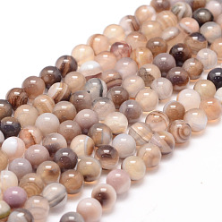 Tan Natural Striped Agate/Banded Agate Bead Strands, Round, Grade A, Dyed & Heated, Tan, 10mm, Hole: 1mm, about 37~38pcs/strand, 14.5 inch