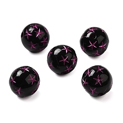 Noir Perles acryliques opaques, ronde avec des fleurs, noir, 12x11.5mm, Trou: 2mm, environ: 517 pcs / 500 g