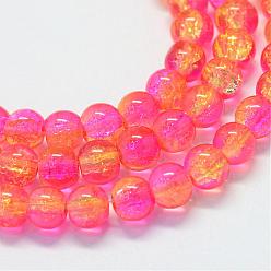 Rose Foncé Cuisson peint verre craquelé transparent brins de perles rondes, rose foncé, 10~10.5mm, Trou: 1.5mm, Environ 85 pcs/chapelet, 31.4 pouce