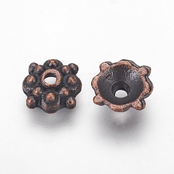 Red Copper Tibetan Style Alloy Caps, Lead Free and Cadmium Free, Red Copper, 8x3mm, Hole: 1mm
