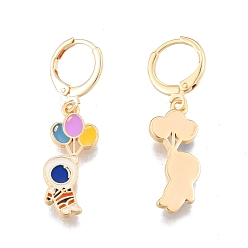 Real 18K Gold Plated Colorful Enamel Spaceman Dangle Leverback Earrings, Brass Jewelry for Women, Cadmium Free & Nickel Free & Lead Free, Real 18K Gold Plated, 36mm, Pin: 1mm