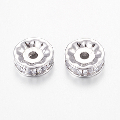 Platine Micro en laiton pavent des perles cubes de zircone, rondelle, clair, platine, 6x3.5mm, Trou: 1.2mm