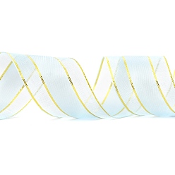 Aqua Solid Color Organza Ribbons, Golden Wired Edge Ribbon, for Party Decoration, Gift Packing, Aqua, 1"(25mm), about 50yard/roll(45.72m/roll)