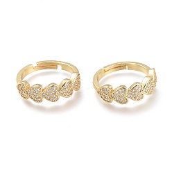 Золотой Регулируемые латунные кольца с прозрачным кубическим цирконием, сердце, золотые, Размер 6, внутренний диаметр: 17 мм