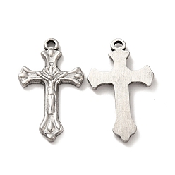 Stainless Steel Color 304 Stainless Steel Pendants, Crucifix Cross Charm, Stainless Steel Color, 32.5x19.5x2.5mm, Hole: 2mm