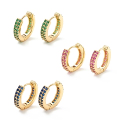 Mixed Color Cubic Zirconia Chunky Hinged Huggie Hoop Earrings for Women, Real 18K Gold Plated Brass Jewelry, Cadmium Free & Nickel Free & Lead Free, Mixed Color, 18.5x4mm, Pin: 1mm