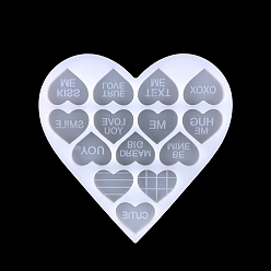 Blanco Corazón del día de San Valentín con moldes colgantes de silicona diy palabra, moldes de resina, para resina uv, fabricación de joyas de resina epoxi, blanco, 95x92x5 mm