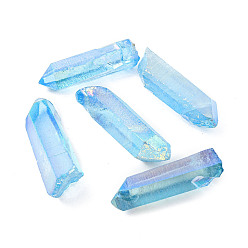 Blue Dyed Nuggets Natural Electroplated Crystal Pendants, AB Color, Blue, 25~75x6~16mm, Hole: 1mm