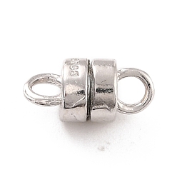 Platinum Rhodium Plated 925 Sterling Silver Magnetic Clasps, Column, Platinum, 11x5mm, Hole: 2mm